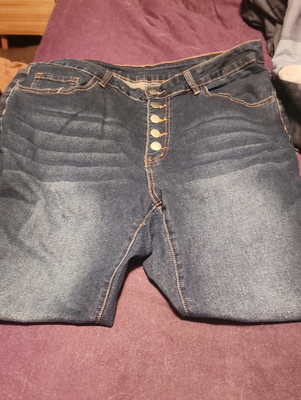 3 Pairs Of SHEIN Dark Blue High-Rise Button Fly Jeans